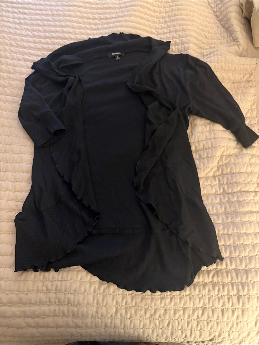 Express Black Ruffled Open-Front short sleeve Cardigan